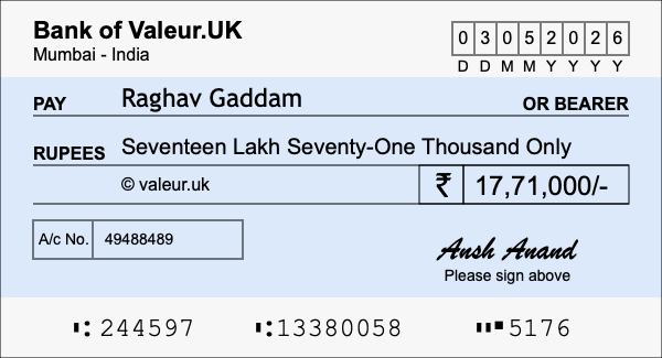 How to write a cheque for 17.71 lakh rupees How to write a cheque for 17.71 lakh rupees