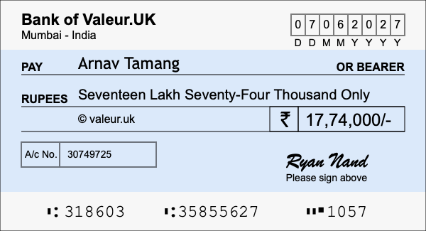 How to write a cheque for 17.74 lakh rupees
