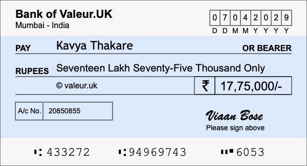 How to write a cheque for 17.75 lakh rupees