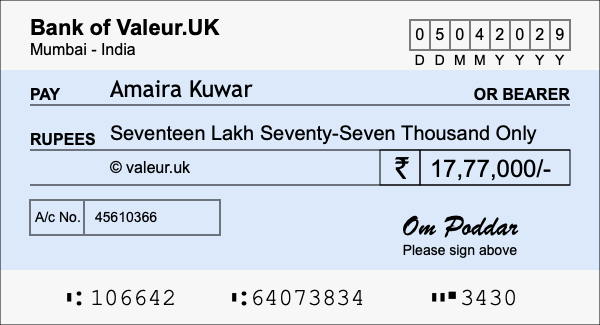 How to write a cheque for 17.77 lakh rupees