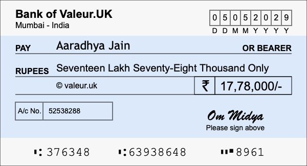 How to write a cheque for 17.78 lakh rupees How to write a cheque for 17.78 lakh rupees