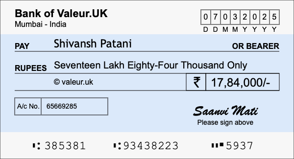 How to write a cheque for 17.84 lakh rupees