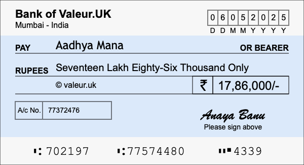 How to write a cheque for 17.86 lakh rupees