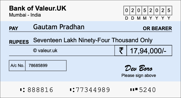 How to write a cheque for 17.94 lakh rupees How to write a cheque for 17.94 lakh rupees
