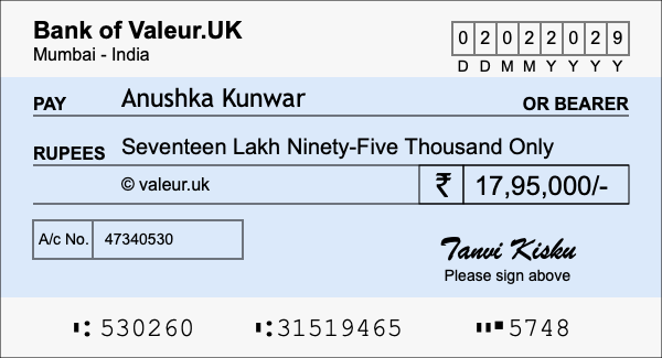 How to write a cheque for 17.95 lakh rupees How to write a cheque for 17.95 lakh rupees
