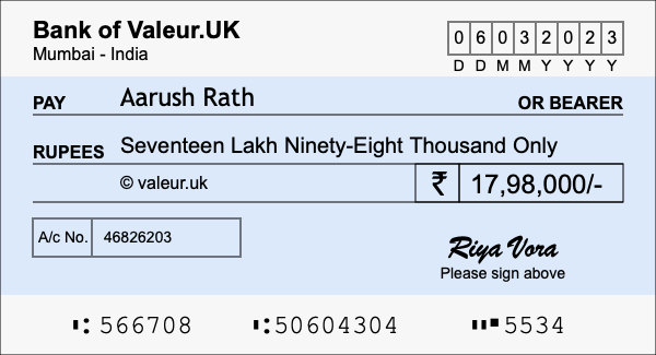 How to write a cheque for 17.98 lakh rupees How to write a cheque for 17.98 lakh rupees