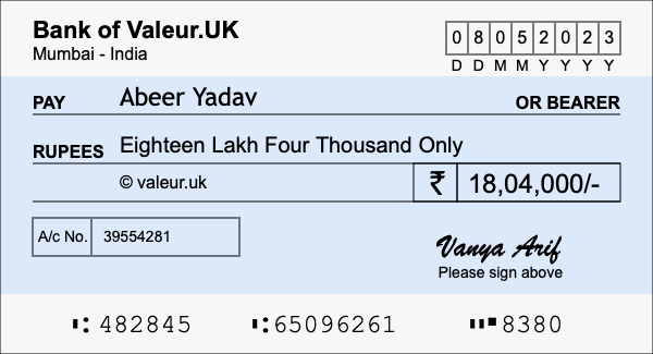 How to write a cheque for 18.04 lakh rupees How to write a cheque for 18.04 lakh rupees