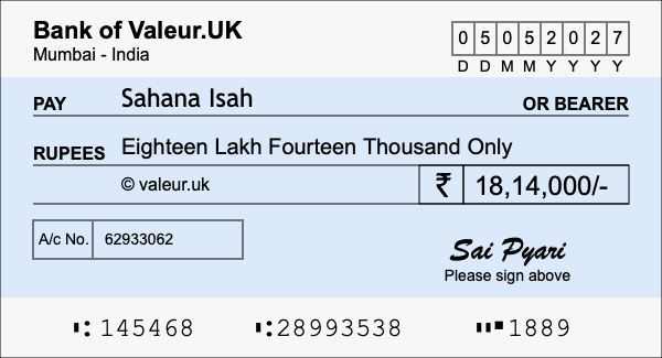 How to write a cheque for 18.14 lakh rupees How to write a cheque for 18.14 lakh rupees
