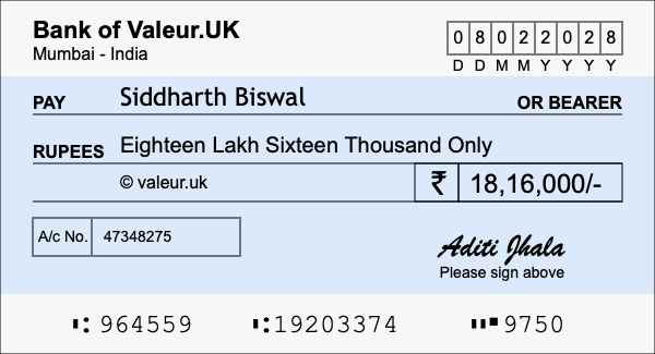 How to write a cheque for 18.16 lakh rupees