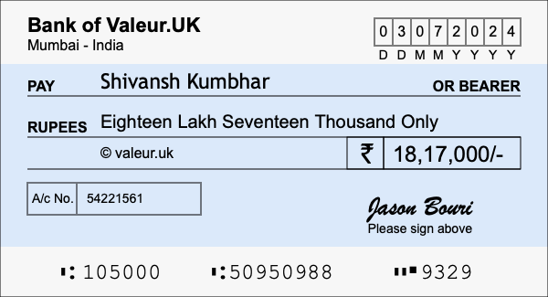How to write a cheque for 18.17 lakh rupees
