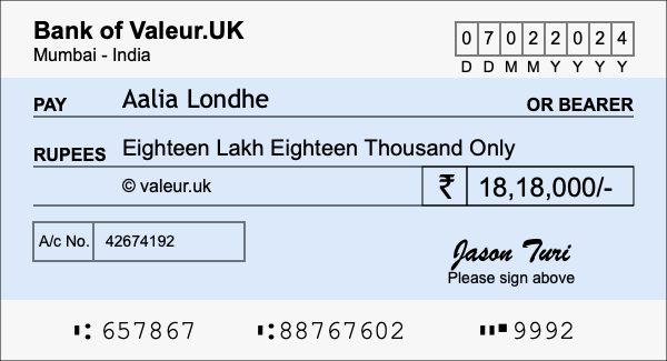 How to write a cheque for 18.18 lakh rupees How to write a cheque for 18.18 lakh rupees