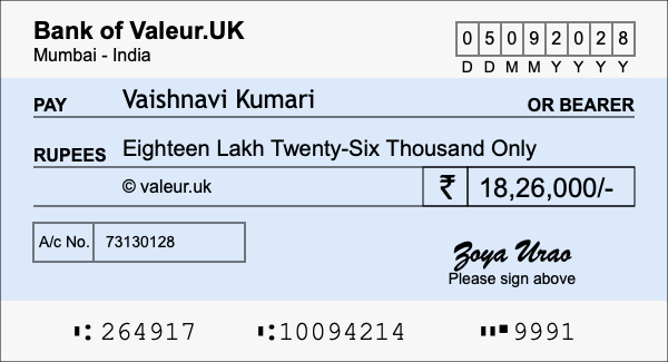 How to write a cheque for 18.26 lakh rupees