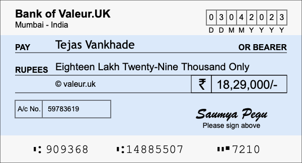How to write a cheque for 18.29 lakh rupees