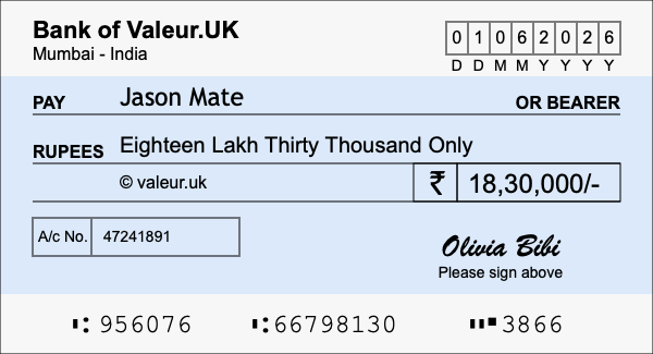How to write a cheque for 18.3 lakh rupees