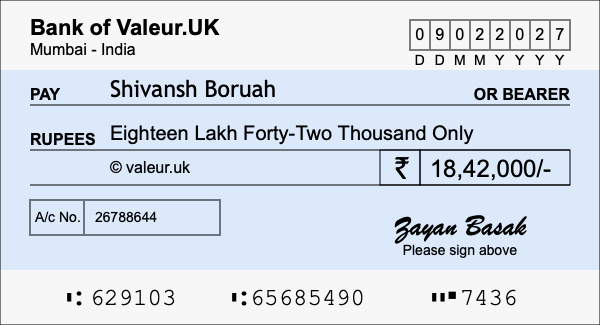 How to write a cheque for 18.42 lakh rupees