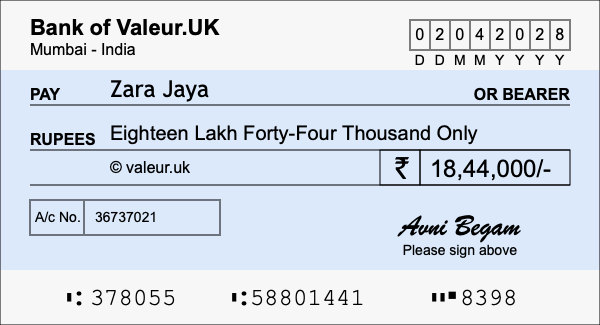 How to write a cheque for 18.44 lakh rupees How to write a cheque for 18.44 lakh rupees
