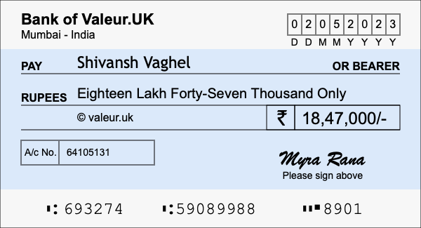 How to write a cheque for 18.47 lakh rupees