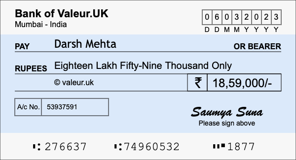 How to write a cheque for 18.59 lakh rupees How to write a cheque for 18.59 lakh rupees