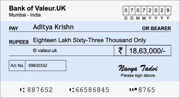 How to write a cheque for 18.63 lakh rupees How to write a cheque for 18.63 lakh rupees