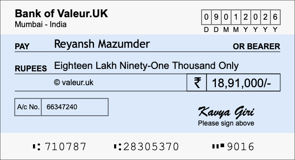 How to write a cheque for 18.91 lakh rupees