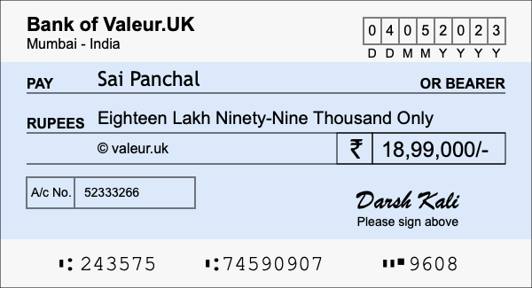 How to write a cheque for 18.99 lakh rupees How to write a cheque for 18.99 lakh rupees