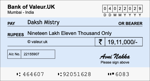 How to write a cheque for 19.11 lakh rupees How to write a cheque for 19.11 lakh rupees
