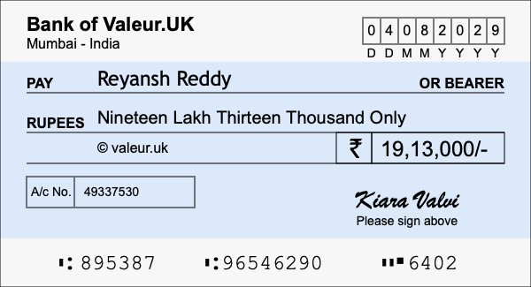 How to write a cheque for 19.13 lakh rupees How to write a cheque for 19.13 lakh rupees