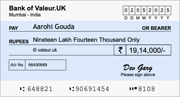 How to write a cheque for 19.14 lakh rupees How to write a cheque for 19.14 lakh rupees
