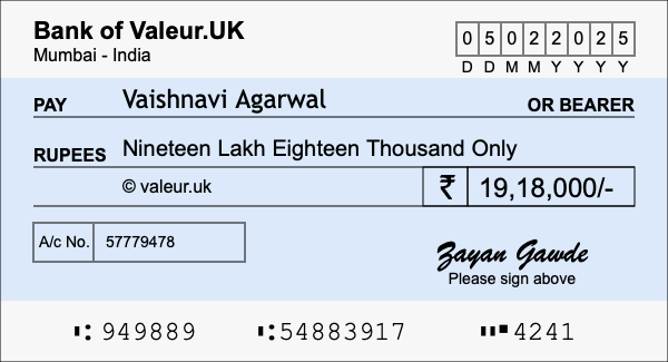 How to write a cheque for 19.18 lakh rupees How to write a cheque for 19.18 lakh rupees