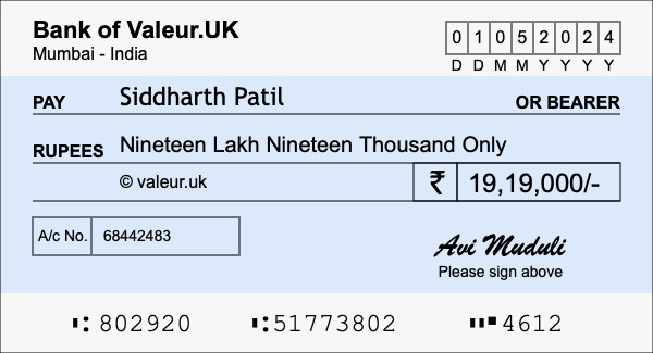 How to write a cheque for 19.19 lakh rupees How to write a cheque for 19.19 lakh rupees