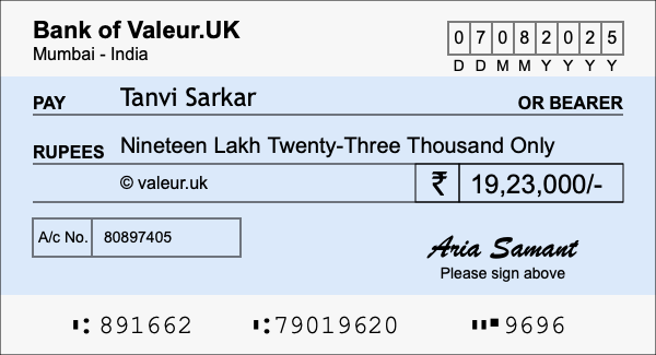 How to write a cheque for 19.23 lakh rupees How to write a cheque for 19.23 lakh rupees