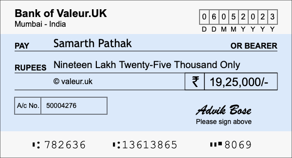How to write a cheque for 19.25 lakh rupees How to write a cheque for 19.25 lakh rupees