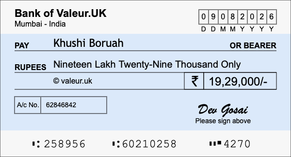 How to write a cheque for 19.29 lakh rupees How to write a cheque for 19.29 lakh rupees