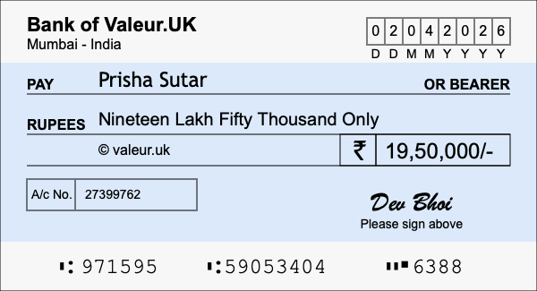 How to write a cheque for 19.5 lakh rupees How to write a cheque for 19.5 lakh rupees