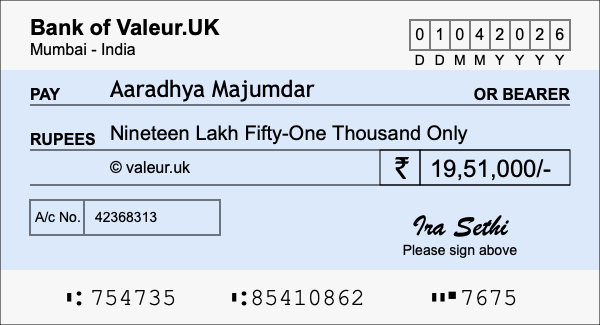 How to write a cheque for 19.51 lakh rupees How to write a cheque for 19.51 lakh rupees