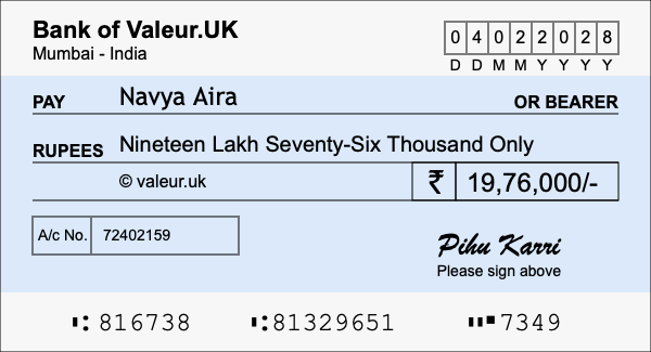 How to write a cheque for 19.76 lakh rupees How to write a cheque for 19.76 lakh rupees