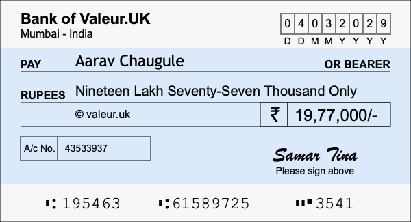 How to write a cheque for 19.77 lakh rupees How to write a cheque for 19.77 lakh rupees