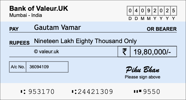 How to write a cheque for 19.8 lakh rupees How to write a cheque for 19.8 lakh rupees