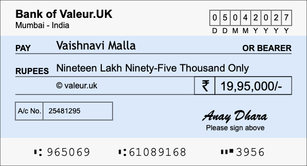 How to write a cheque for 19.95 lakh rupees How to write a cheque for 19.95 lakh rupees