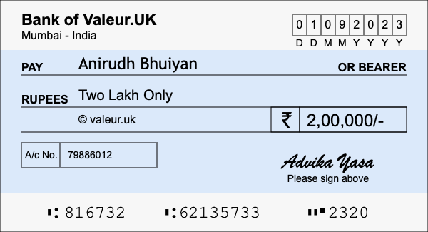 How to write a cheque for 2 lakh rupees