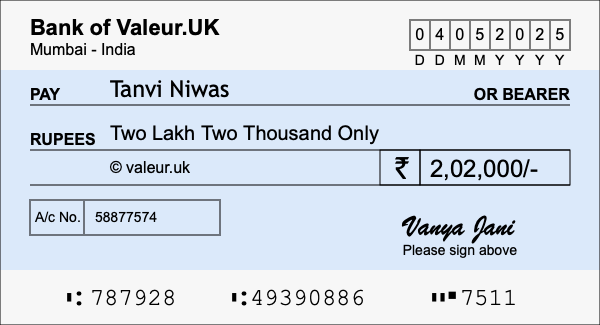 How to write a cheque for 2.02 lakh rupees