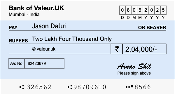 How to write a cheque for 2.04 lakh rupees