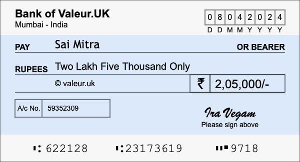 How to write a cheque for 2.05 lakh rupees