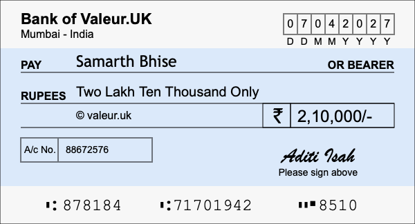 How to write a cheque for 2.1 lakh rupees