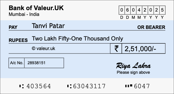 How to write a cheque for 2.51 lakh rupees