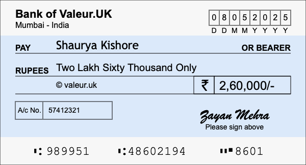 How to write a cheque for 2.6 lakh rupees