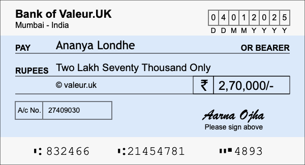 How to write a cheque for 2.7 lakh rupees