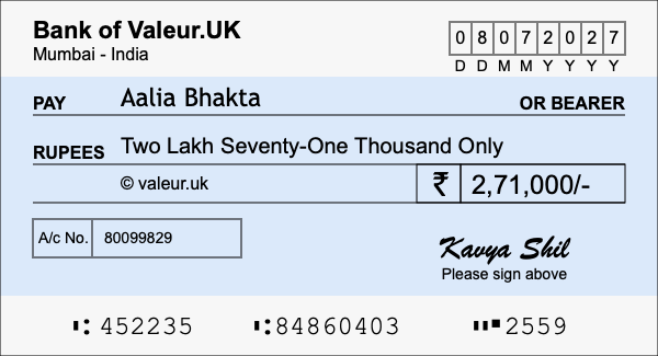 How to write a cheque for 2.71 lakh rupees