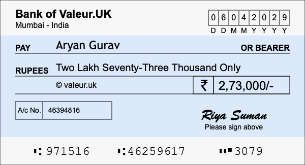 How to write a cheque for 2.73 lakh rupees