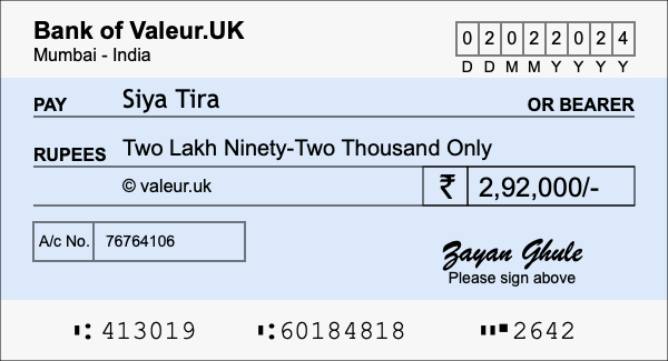 How to write a cheque for 2.92 lakh rupees How to write a cheque for 2.92 lakh rupees